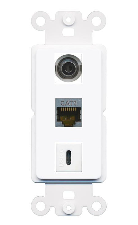 3.5mm CAT6-SHIELDED USBC Wall Plate [White]