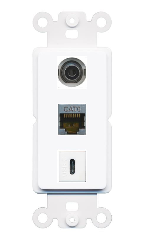 3.5mm CAT6-SHIELDED USBC Wall Plate [White]