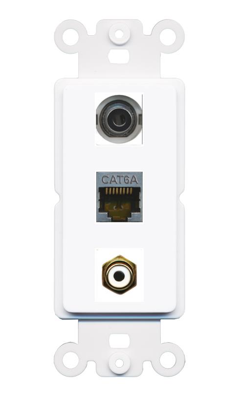 3.5mm CAT6A RCA-WHITE Wall Plate [White]