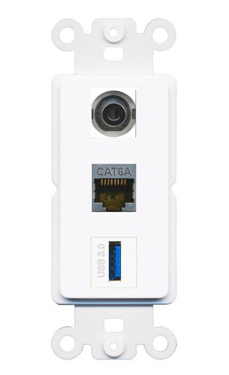 3.5mm CAT6A USB-3 Wall Plate [White]
