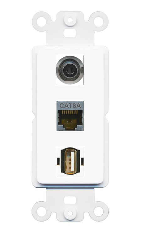 3.5mm CAT6A USB2 Wall Plate [White]