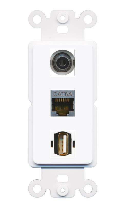 3.5mm CAT6A USB2 Wall Plate [White]