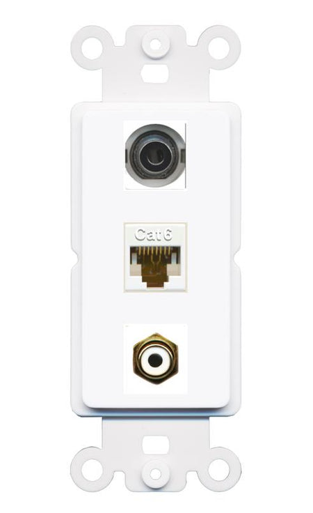 3.5mm CAT6 RCA-WHITE Wall Plate [White]