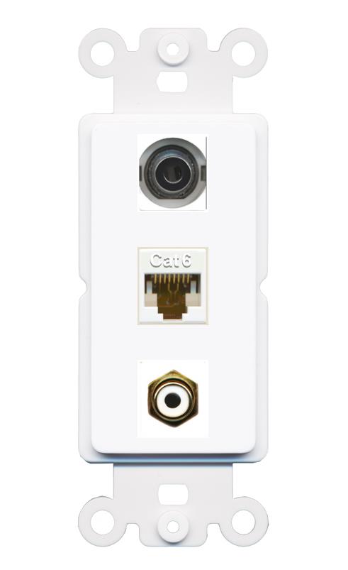 3.5mm CAT6 RCA-WHITE Wall Plate [White]