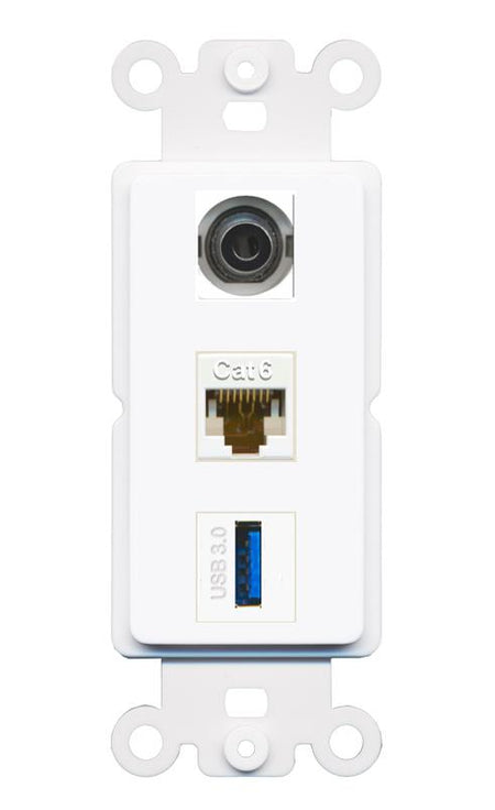 3.5mm CAT6 USB-3 Wall Plate [White]