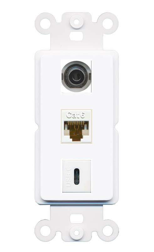 3.5mm CAT6 USBC Wall Plate [White]