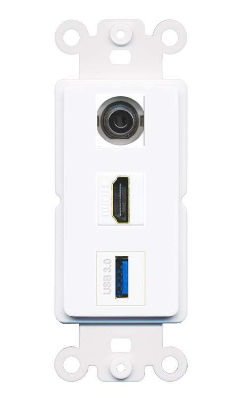 3.5mm HDMI USB-3 Wall Plate [White]