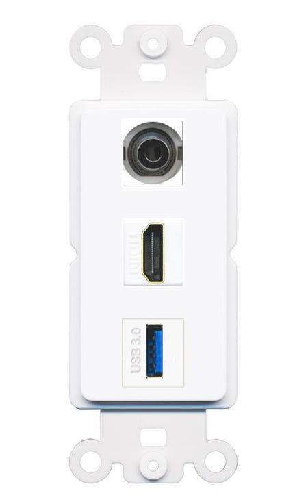 3.5mm HDMI USB-3 Wall Plate [White]