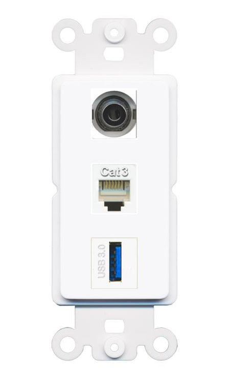 3.5mm PHONE USB-3 Wall Plate [White]