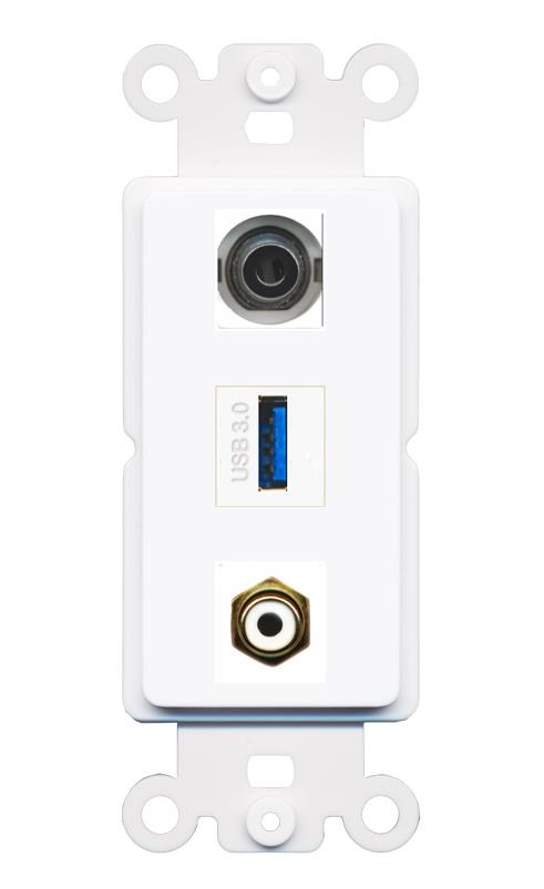 3.5mm RCA-WHITE USB-3 Wall Plate [White]