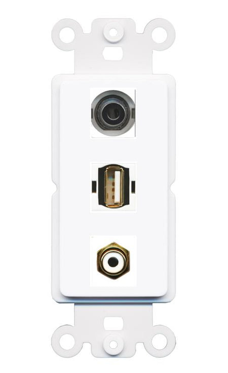 3.5mm RCA-WHITE USB2 Wall Plate [White]