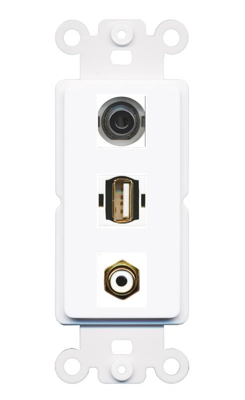 3.5mm RCA-WHITE USB2 Wall Plate [White]