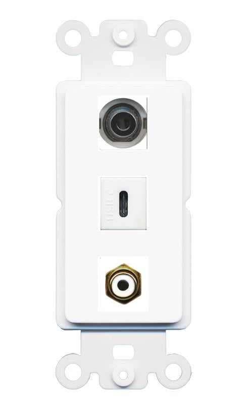 3.5mm RCA-WHITE USBC Wall Plate [White]