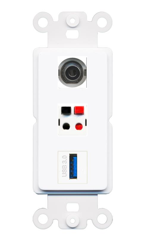 3.5mm SPEAKER USB-3 Wall Plate [White]