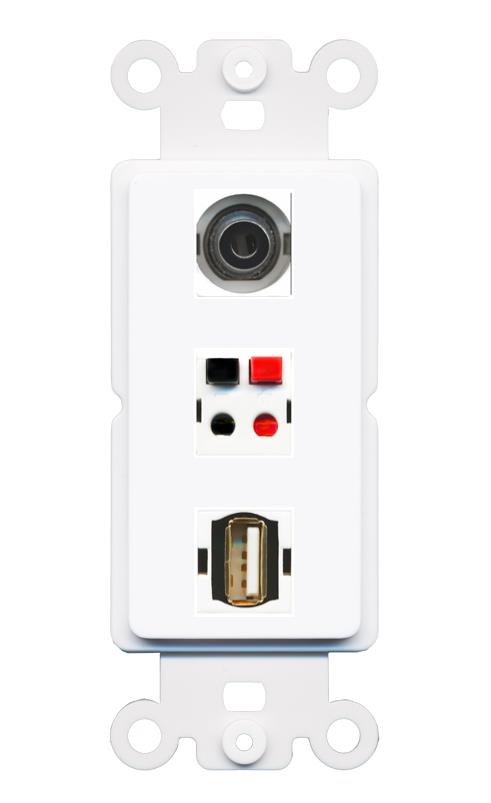 3.5mm SPEAKER USB2 Wall Plate [White]