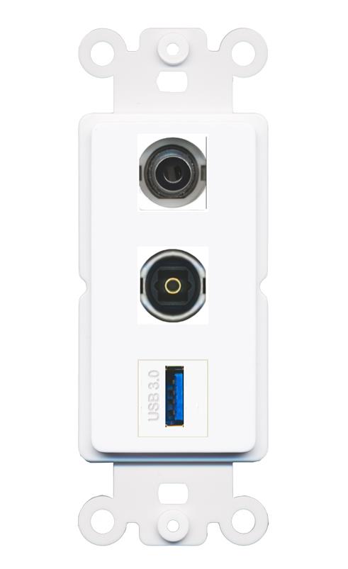 3.5mm TOSLINK USB-3 Wall Plate [White]