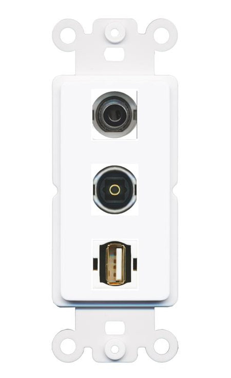 3.5mm TOSLINK USB2 Wall Plate [White]