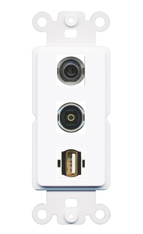 3.5mm TOSLINK USB2 Wall Plate [White]