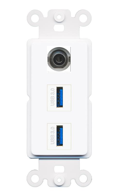 3.5mm 2 USB-3 Wall Plate [White]