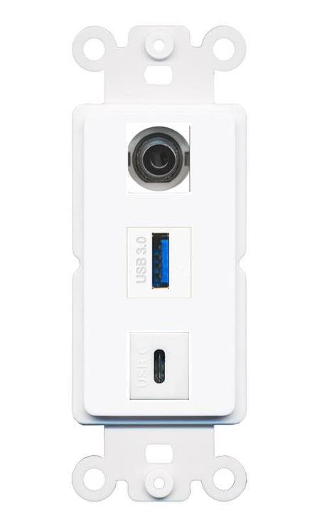 3.5mm USB-3 USBC Wall Plate [White]