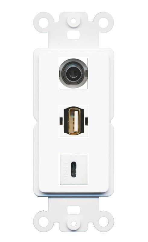 3.5mm USB2 USBC Wall Plate [White]