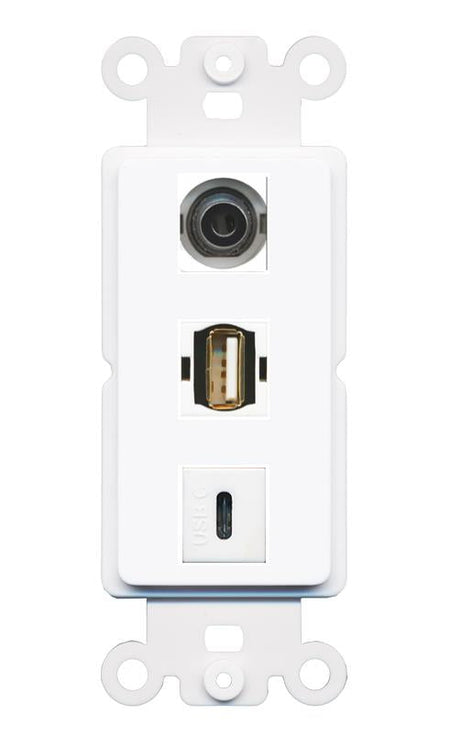 3.5mm USB2 USBC Wall Plate [White]