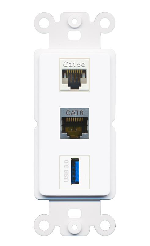 CAT5E CAT6-SHIELDED USB-3 Wall Plate [White]