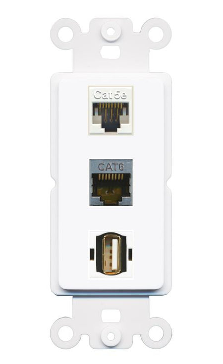 CAT5E CAT6-SHIELDED USB2 Wall Plate [White]
