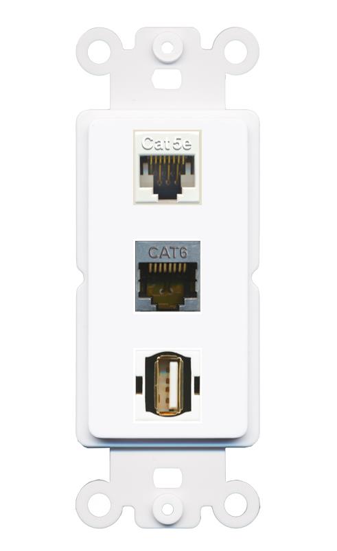 CAT5E CAT6-SHIELDED USB2 Wall Plate [White]