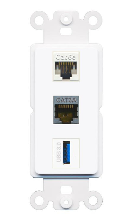 CAT5E CAT6A USB-3 Wall Plate [White]