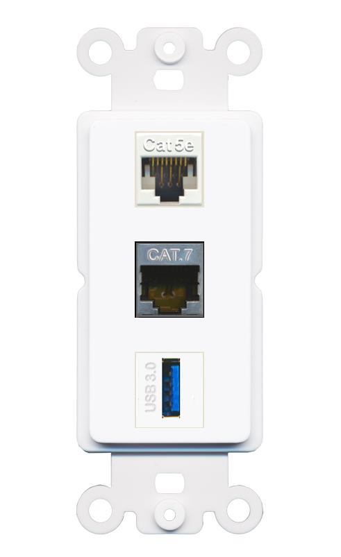 CAT5E CAT7 USB-3 Wall Plate [White]