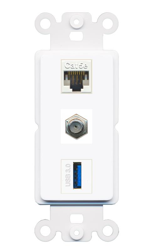 CAT5E COAX USB-3 Wall Plate [White]