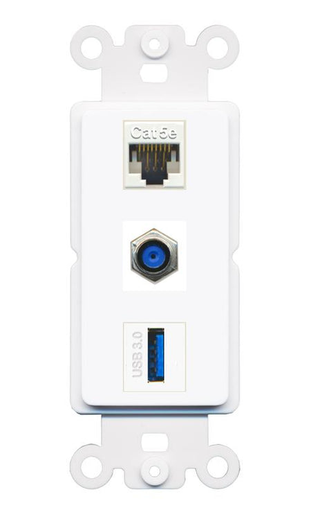 CAT5E F81 USB-3 Wall Plate [White]