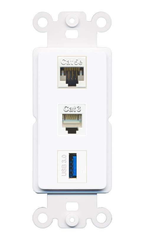 CAT5E PHONE USB-3 Wall Plate [White]