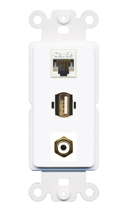 CAT5E RCA-WHITE USB2 Wall Plate [White]