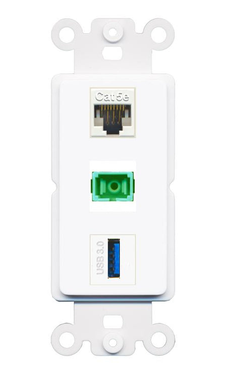 CAT5E SC-APC-SX USB-3 Wall Plate [White]