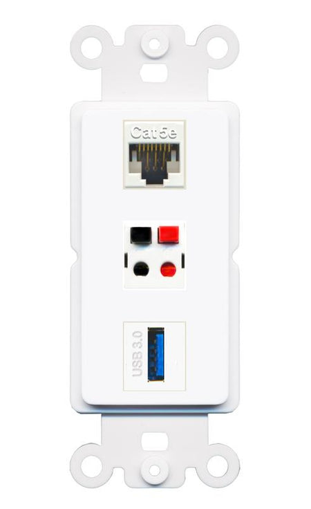 CAT5E SPEAKER USB-3 Wall Plate [White]