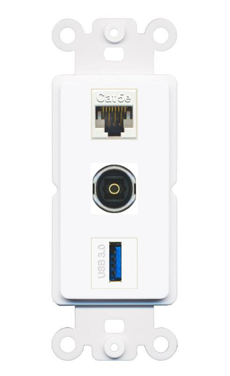 CAT5E TOSLINK USB-3 Wall Plate [White]