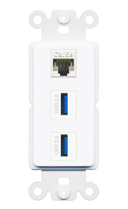 CAT5E 2 USB-3 Wall Plate [White]