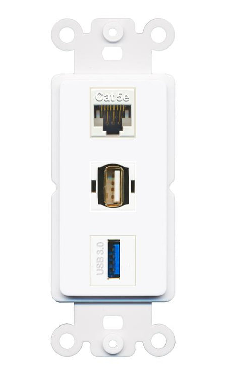 CAT5E USB-3 USB2 Wall Plate [White]