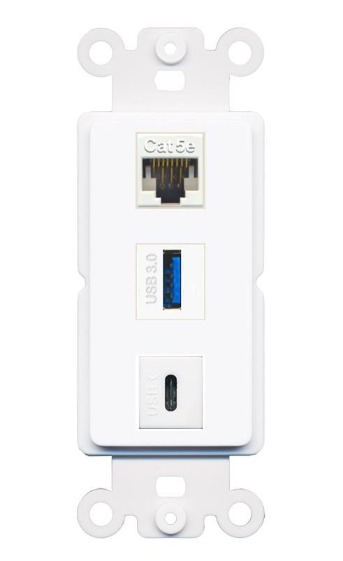 CAT5E USB-3 USBC Wall Plate [White]