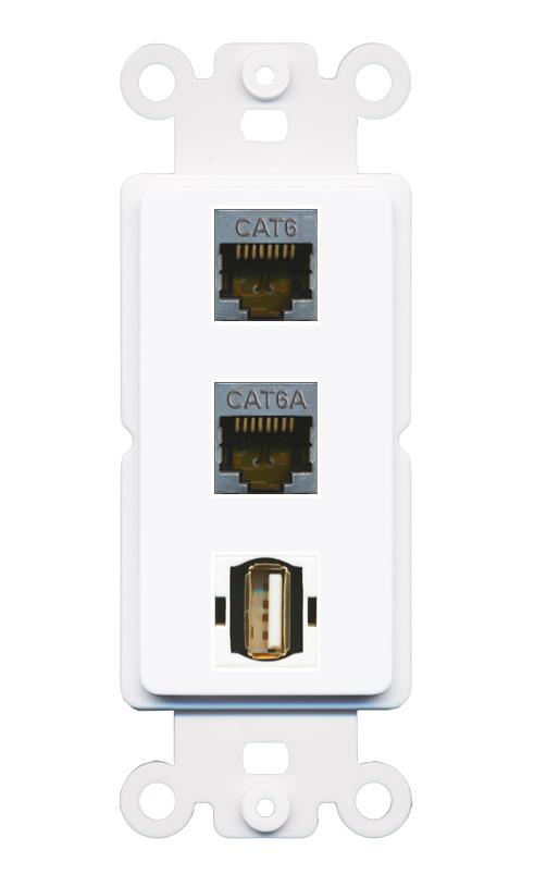 CAT6-SHIELDED CAT6A USB2 Wall Plate [White]