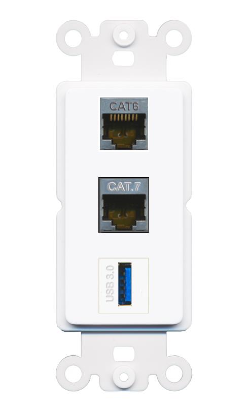 CAT6-SHIELDED CAT7 USB-3 Wall Plate [White]