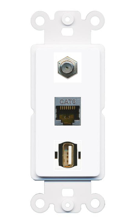 CAT6-SHIELDED COAX USB2 Wall Plate [White]