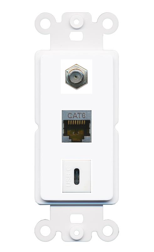 CAT6-SHIELDED COAX USBC Wall Plate [White]