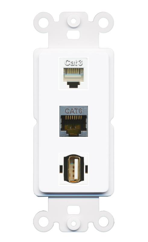 CAT6-SHIELDED PHONE USB2 Wall Plate [White]