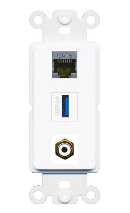 CAT6-SHIELDED RCA-WHITE USB-3 Wall Plate [White]