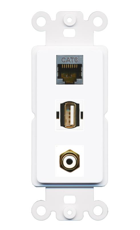 CAT6-SHIELDED RCA-WHITE USB2 Wall Plate [White]