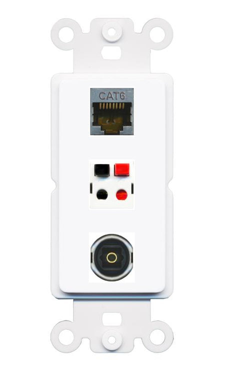 CAT6-SHIELDED SPEAKER TOSLINK Wall Plate [White]