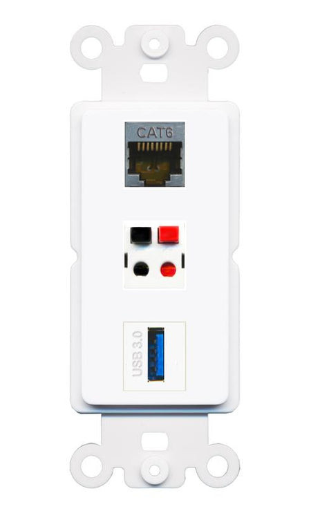 CAT6-SHIELDED SPEAKER USB-3 Wall Plate [White]